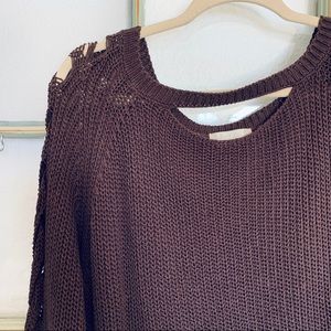 Altar’d State Brown Cut Out Sleeve Sweater